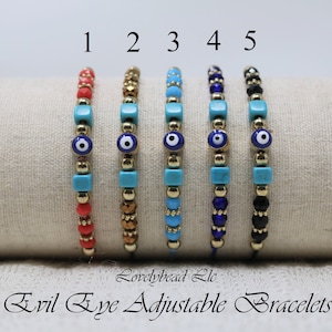 Evil Eye Glass Bead with Crystal and Magnesite Adjustable Bracelets, Turkish Eye Protection Bracelet