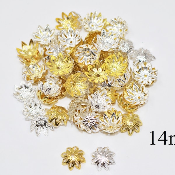 14mm Léger Filigree Bead Caps Finding, Bouchons de perles d’aluminium (600 pcs par paquet)