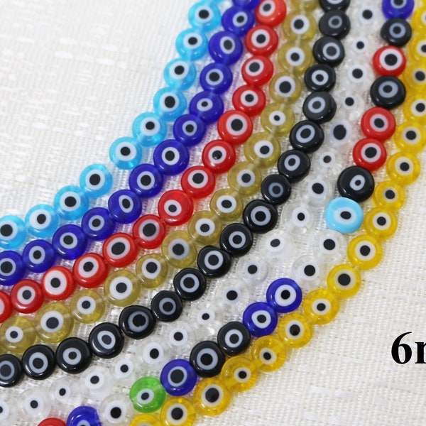 6mm Evil Eye Flat Glass Bead Strand (15 Inches Long)