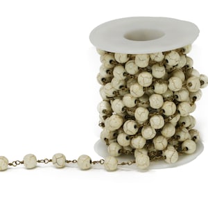 6mm White Howlite Turquoise Rosary Chain in Bronze Wire ( 16.4 Feet&#39;s Per Roll)