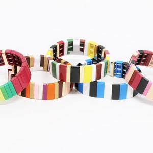 Large Tila Tile Stretchy Bracelet- Multicolor Stack- 7.5- Wholesale Pricing Enamel Tile Beads
