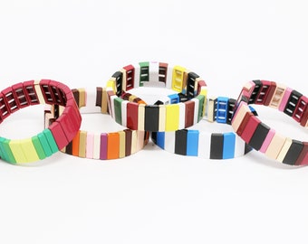 Grote Tila Tegel Stretchy Armband- Multicolor Stack- 7.5- Groothandel Prijzen Emaille Tegel Kralen