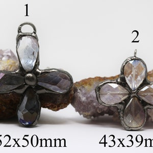 Faceted Crystal Gunmetal Soldered Flower Pendant