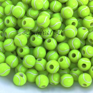 12mm Round Tennis Ball Acrylic Beads, Acrylic Gumball Beads, Tennis beads, Sports Beads (35 beads in the strand)