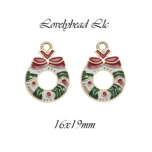 16x19mm Enamel Lead Free Christmas Wreath Pewter Charm, Christmas Wreath Charm (F60454)