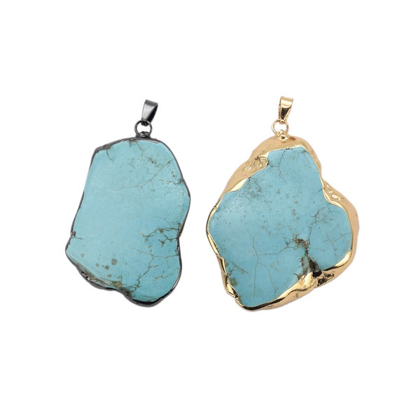 Lovely Bead 40-60mm Free Form Smooth Turquoise Nugget Pendant Wrapped in Gold and Gunmetal