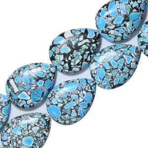 39x29mm Smooth Blue Mosaic Turquoise Teardrop Bead Strand, Tortoise Turquoise (15 Inches)