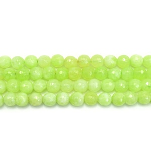 8mm Round Faceted Lime Green Jade Gemstone Bead Strand ( 15 inches Long)