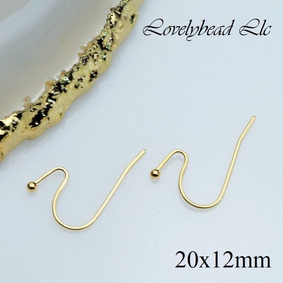 14k Gold Coded Fish Hook With Ball End Ear Wire earring Fish Hook Ear Wire  Findings 20x12mm, 14 Pcs per Order 