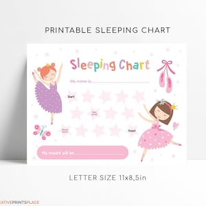 Ballerina slaapbeloning grafiek, slaaptraining afdrukbaar, bedtijdroutine, welterusten grafiek direct downloaden, sticker blijven in bed