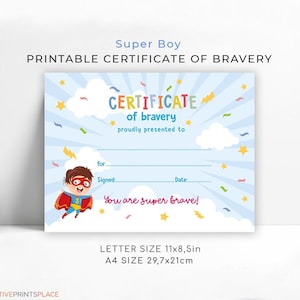Super Hero Boy druckbare Tapferkeitsurkunde, Urkunde für mutige Kinder, Sofort-Download, Tapferkeitsdiplom, Tapferkeitsdiplom