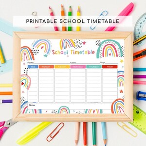 Druckbarer Regenbogen Stundenplan, Tagesplaner für Kinder, Stundenplan für den Schulanfang, Homeschool Planer, täglicher Schulplaner, Kinderplaner