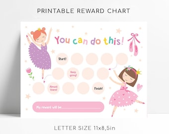 Printable Ballerina Reward Chart, Girl&#39;s Sticker Chart, Instant Download Reward Chart, Toddler Reward Chart, Ballet Reward Chart