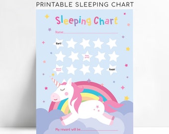 Mädchen Einhorn Schlafen Chart, druckbare Schlaf Sticker Chart, Schlaf Tracker Belohnung Chart, Kleinkind Schlafenszeit Chart, Kinder Schlaf Chart