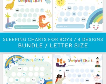 Boys Sleeping Chart Bundle: Dinosaur, Pirate, Unicorn (Instant Download)