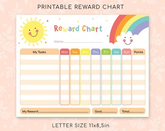 Rainbow & Sunshine Printable Reward Chart For Kids, Girls Chore Chart, Child&#39;s Reward Chart, Girls Reward Chart, Boys Reward Chart