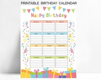 Kids Birthday Calendar: Classroom Birthday Tracker (Digital Download)