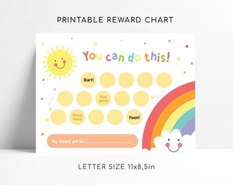 Printable Rainbow Sun Reward Chart, Girl&#39;s Sticker Chart, Instant Download Reward Chart, Reward Chart For Toddler, Potty Training Chart