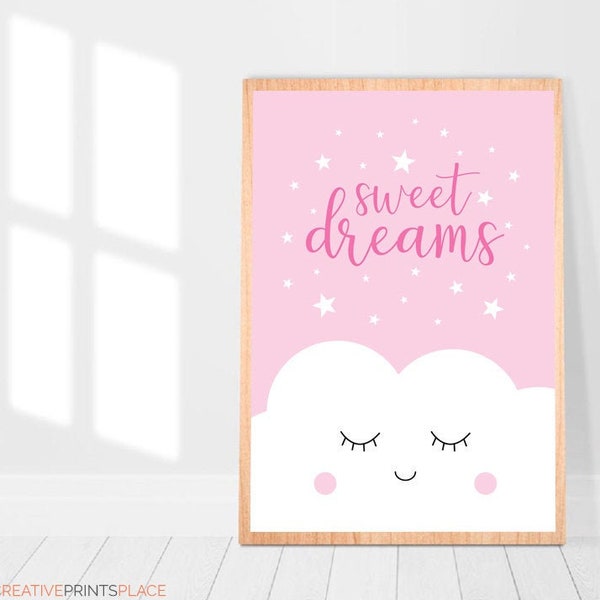 Dreams Nursery Art, Sweet Dreams Printable, Pink Baby Art, Sweet Dreams Nursery, Pink Nursery Decor, Baby Shower Gift, Nursery Wall Art