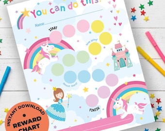 Unicorn Reward Chart: Fairy Castle, Girl's Sticker Chart (Digital Download)