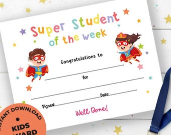 Student Of The Week Certificate: Printable Classroom Award (Digital Download)