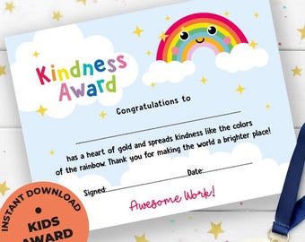 Printable Kindness Award Certificate for Kids | Good Behavior Reward | Classroom Recognition | Instant Download | Landscape