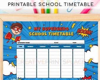 Superhero School Schedule Printable: Comic Book Weekly Planner (Digital Download)
