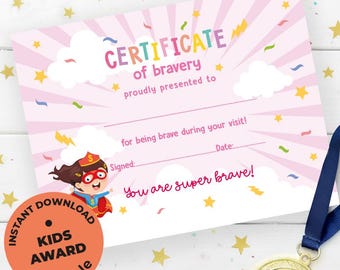 LISTING For Mrs. Lewis - Superhero Girl Visit Certificate of Bravery: Printable Reward (Instant Download)