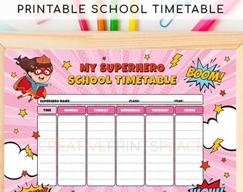 Superhero Girls School Timetable: Comic Book Weekly Planner (Digital Download)