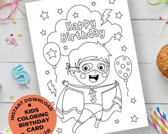 Superhero Birthday Coloring Card for Kids – Printable DIY Activity PDF - Instant Download