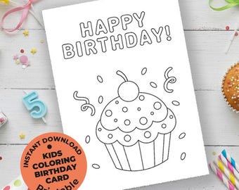 Printable Birthday Card: Cupcake Coloring Page (PDF Download)