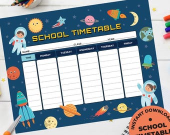 Space School Timetable Printable: Kids Weekly Planner (Digital Download)