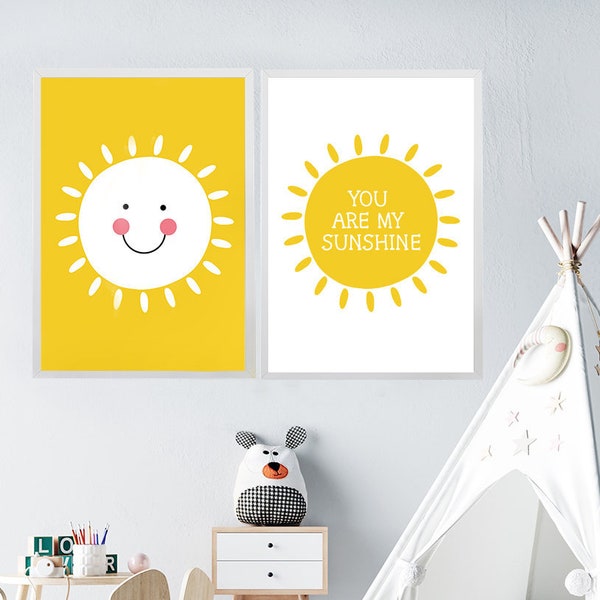 Set of 2 Nursery Prints, You Are My Sunshine Nursery Art, Sunshine Print, Printable Nursery Wall Art, Yellow Nursery Decor, Kids Wall Art