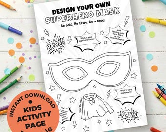 Printable Superhero Mask Coloring Page – Kids Craft Activity (PDF)