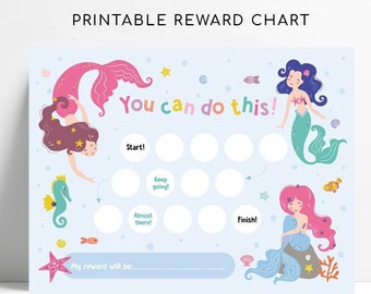 Printable Mermaid Reward Chart, Mermaid Behaviour Chart, Girls Reward Chart, Girl's Sticker Chart, Instant Download, Toddler Reward Chart