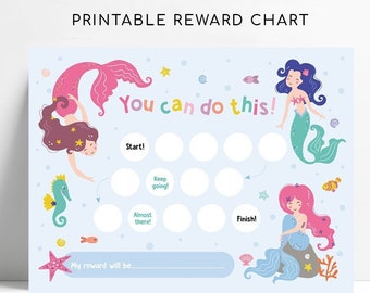 Printable Mermaid Reward Chart, Mermaid Behaviour Chart, Girls Reward Chart, Girl&#39;s Sticker Chart, Instant Download, Toddler Reward Chart