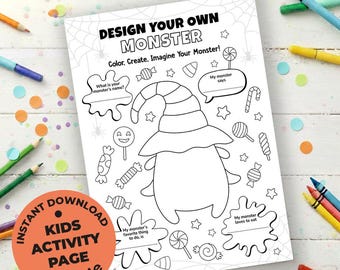 Printable Halloween Monster Coloring Page: Design Your Own (PDF Pattern)