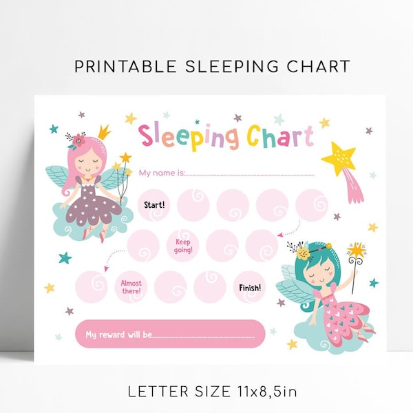 Printable Fairy Sleep Reward Chart, Sleep Through The Night Chart, Girl Good Night Chart Instant Download, Stay In Bed Sticker Charts