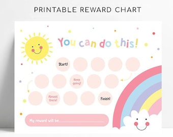 Printable Rainbow Sun Reward Chart For Girls, Girl Sticker Chart, Instant Download Reward Chart, Toddlers Routine, Potty Training Charts