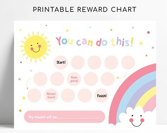 Printable Rainbow Sun Reward Chart For Girls, Girl Sticker Chart, Instant Download Reward Chart, Toddlers Routine, Potty Training Charts