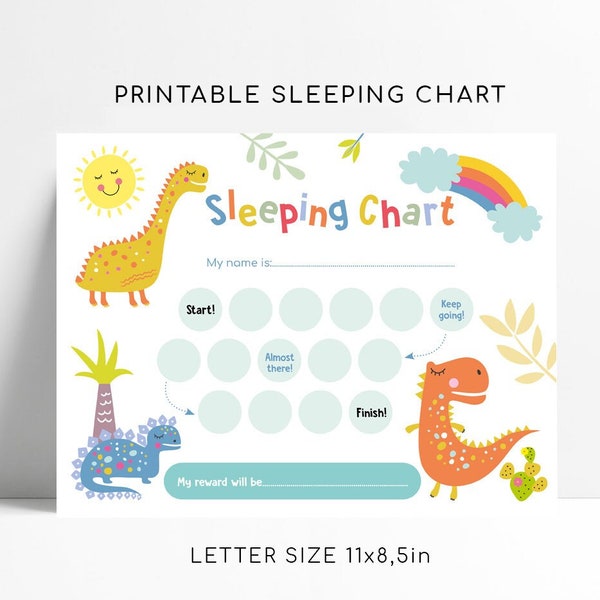 Dinosaur Sticker Sleeping Chart, Printable Dino Sleeping Charts, Dinosaur Chart For Boys, INSTANT DOWNLOAD, Toddler Stay In Bed Chart