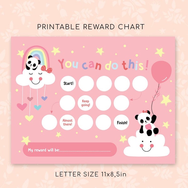 Printable Panda Reward Chart For Girls, Girl's Sticker Chart, Instant Download Reward Chart, Toddler Reward Chart