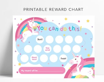 Printable Unicorn Reward Chart, Instant Download Reward Chart, Kids Reward Chart, Potty Training Chart for Girls, Kids Goal Chart