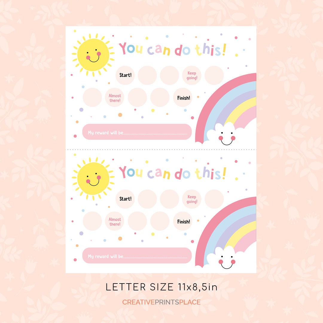 Mini Size Printable Pink Rainbow Sun Reward Chart, Girl's Sticker Chart ...