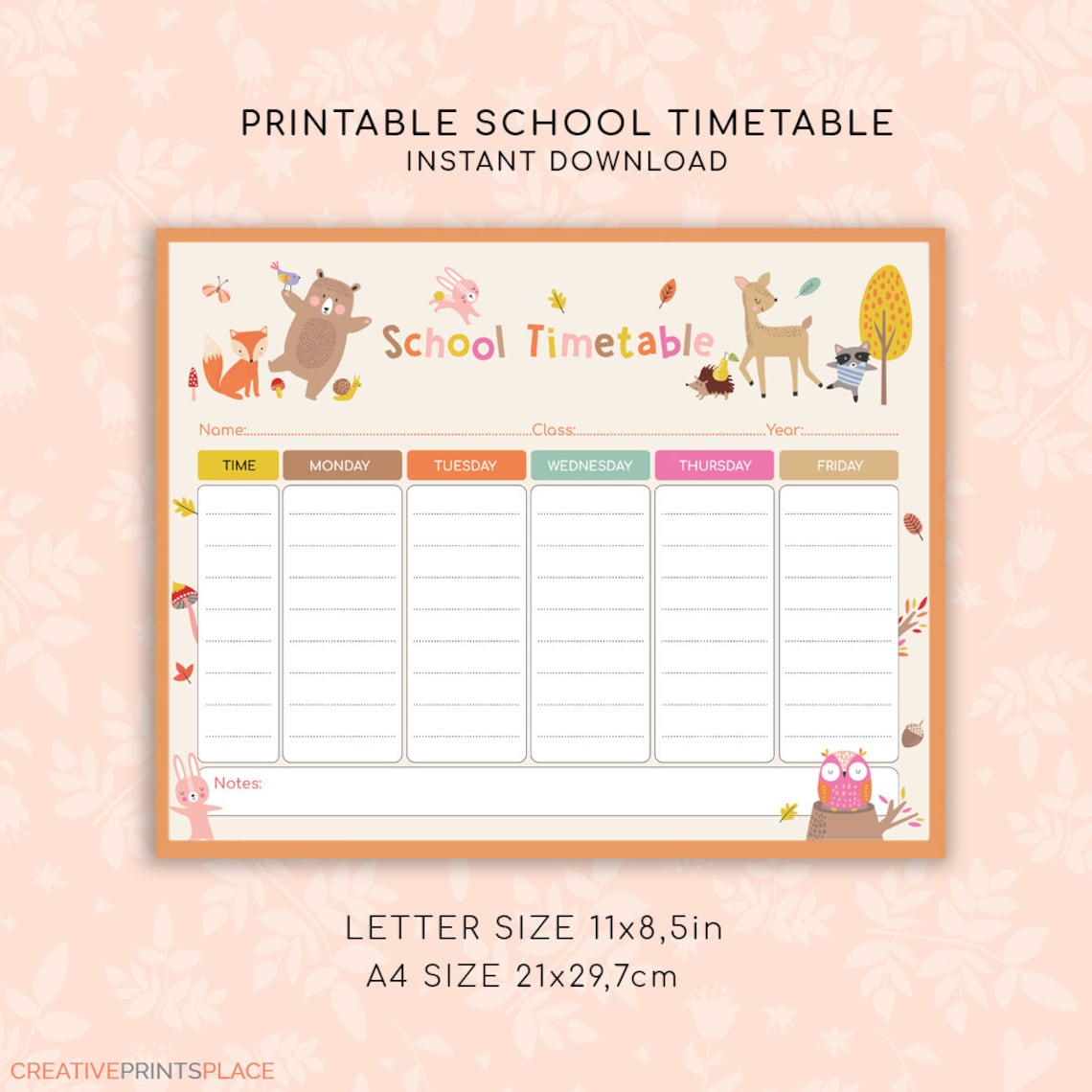 Printable Woodland School Timetable, Kids Daily Schedule, Back to ...