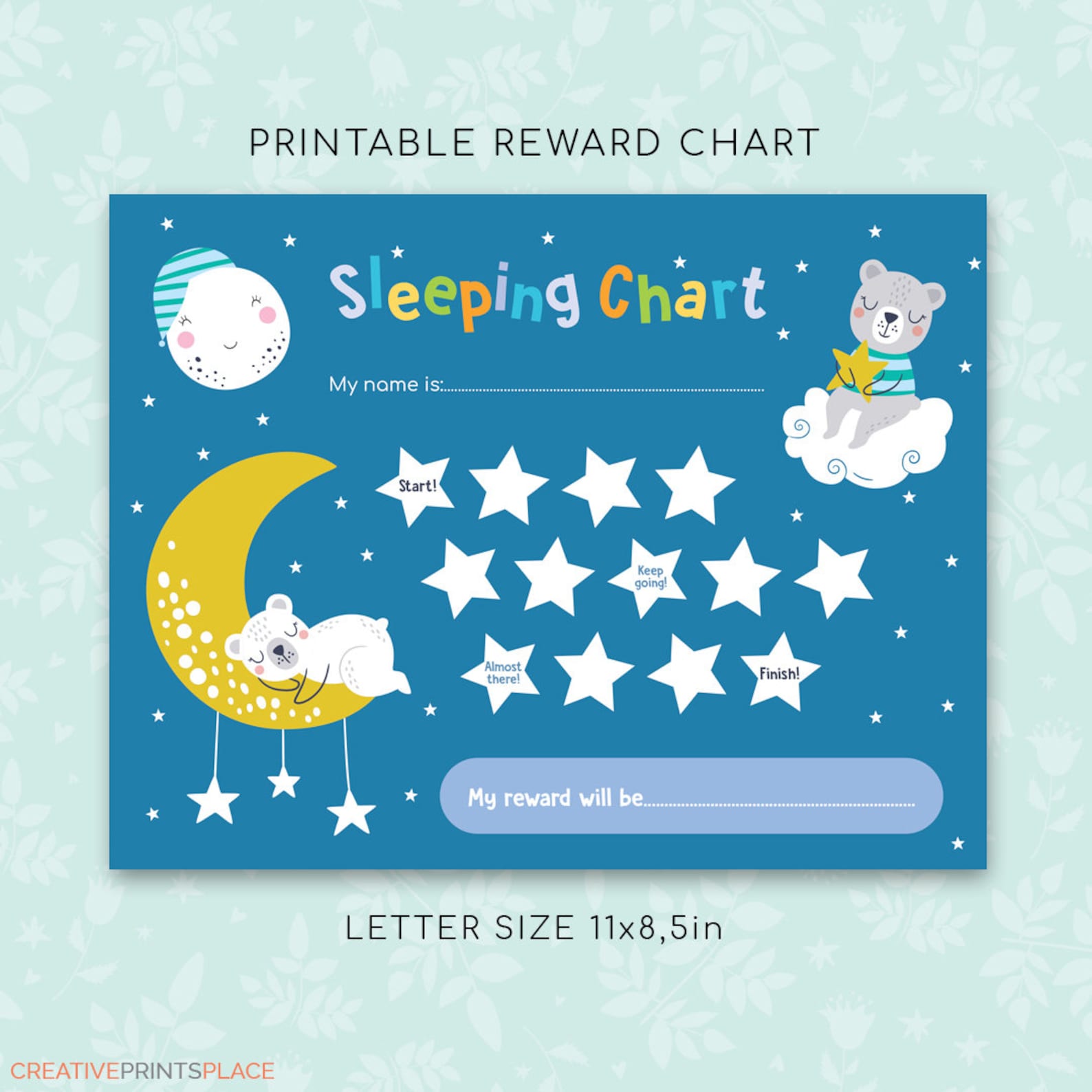 Printable Bear Sleeping Chart for Boys, Sleep Reward Chart, Toddler