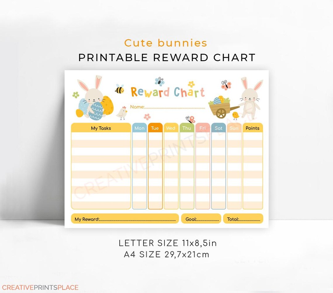 Printable Easter Bunny Reward Chart: Chore & Behavior Tracker (digital ...