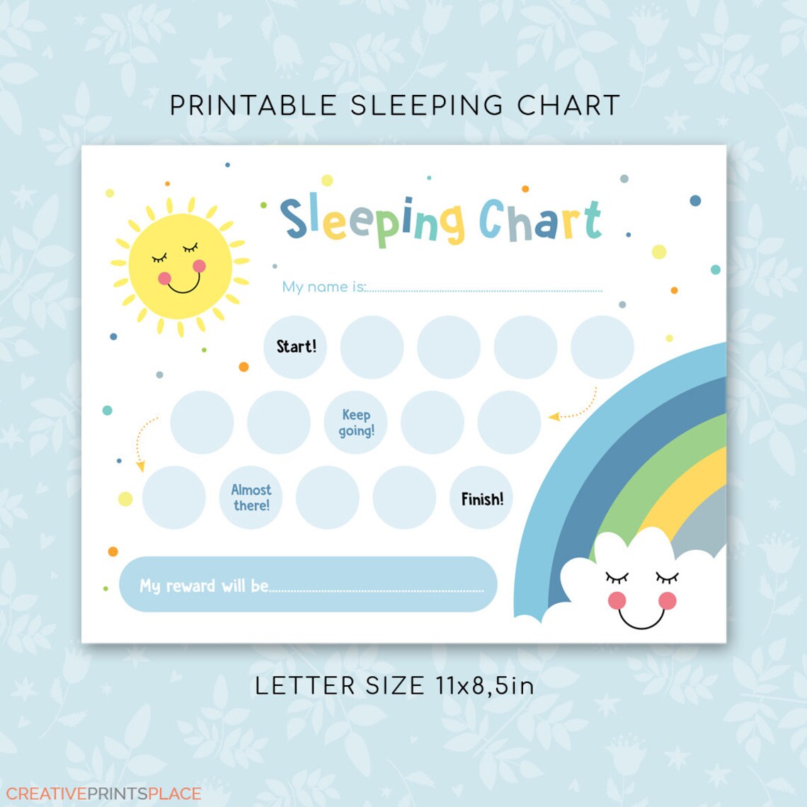 Printable Sun Rainbow Sleeping Chart for Boys, Boy's Sticker Chart ...