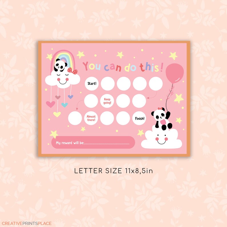 Printable Panda Reward Chart for Girls, Girl's Sticker Chart, Instant ...