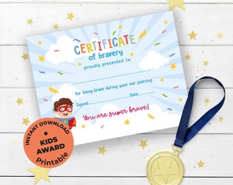 Superhero Boy Ear Piercing Certificate of Bravery for Mrs. Bairos